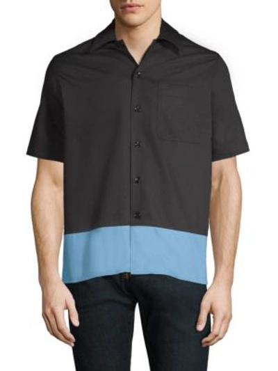 Shop Ami Alexandre Mattiussi Short-sleeve Camp Shirt In Black Blue