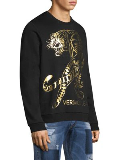 Versace Jeans Sweatshirt In Black With Gold Tiger - Black | ModeSens