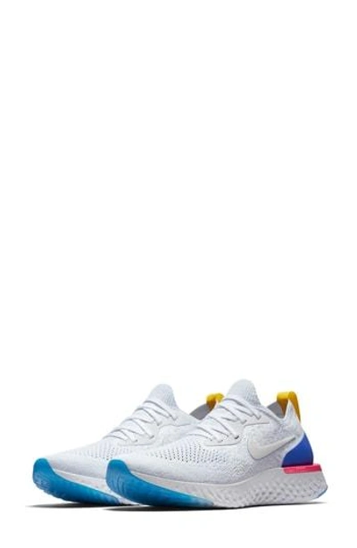 Shop Nike Epic React Flyknit Running Shoe In White/ White/ Racer Blue