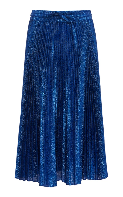 Shop Red Valentino Sparkle Pleated Skirt In Blue