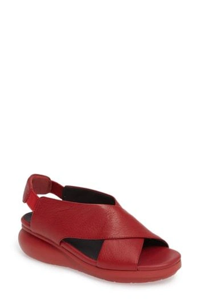 Shop Camper Balloon Slingback Wedge Sandal In Red Leather