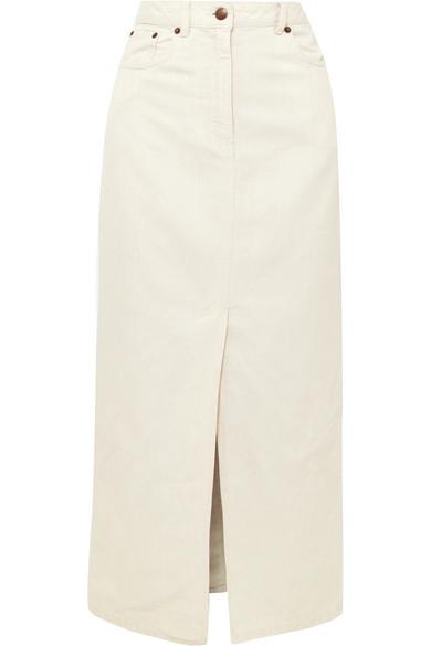 cream denim midi skirt