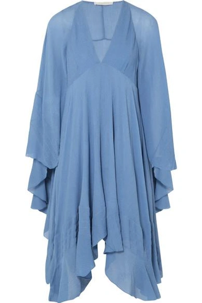 Shop Chloé Cape-back Silk-crepon Mini Dress In Blue