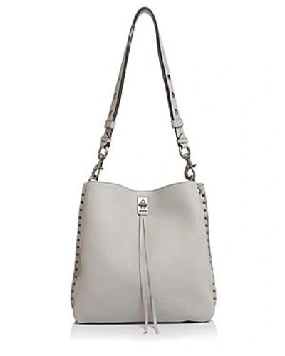 Shop Rebecca Minkoff Darren Leather Shoulder Bag In Putty/gunmetal