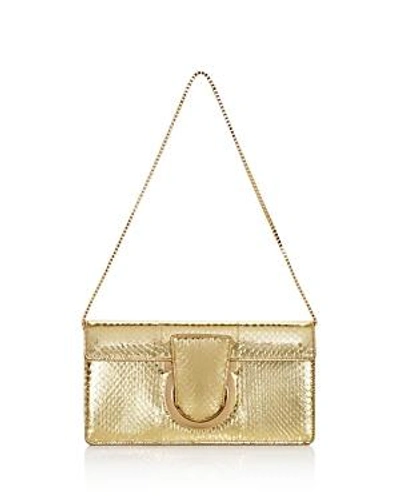 Shop Ferragamo Thalia Small Snakeskin Shoulder Bag In Gold/gold