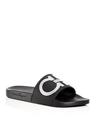 Shop Ferragamo Men's Slide Sandals In Nero-silver