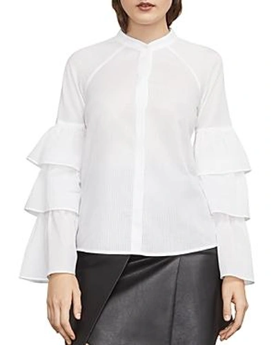 Shop Bcbgmaxazria Ceara Ruffle-sleeve Striped Shirt In White