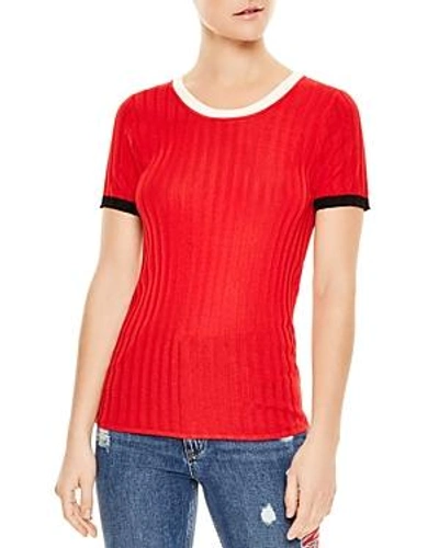 Shop Sandro Nolene Contrast-color Short Sleeve Sweater In Red