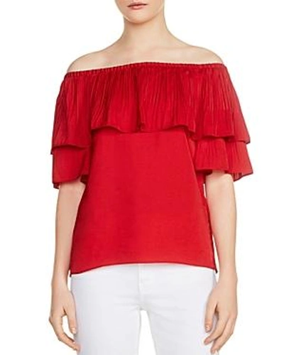 Shop Maje Locao Off-the-shoulder Top In Bright Red