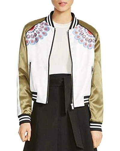 Shop Maje Bamby Satin Bomber Jacket In Khaki