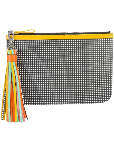 Shop Pierre Hardy Checkered Print Pouch Clutch Bag With Tassel Detail