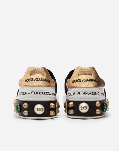 Shop Dolce & Gabbana Portofino Slip-on Sneakers In Printed Calfskin In White