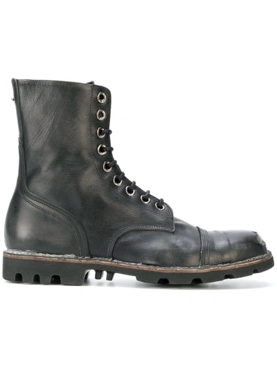 Shop Diesel Distressed Lace-up Boots In Black