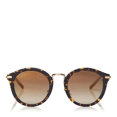 Shop Jimmy Choo Bobby Dark Havana Round Frame Sunglasses With Gold Mirror Lenses In Ejl Brown Gold