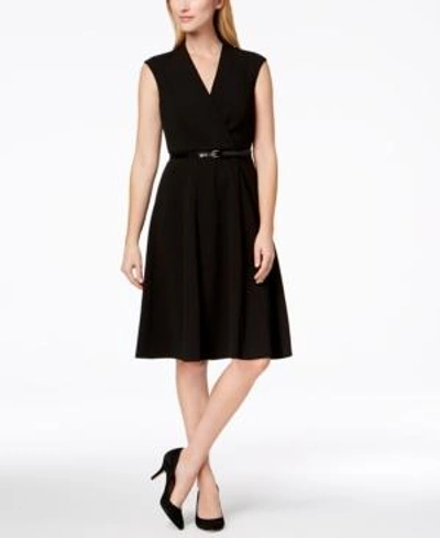 Shop Calvin Klein Belted Fit & Flare Dress, Regular & Petite Sizes In Black