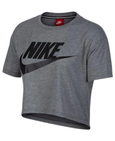 Shop Nike Sportswear Essential Cropped Top In Carbon Heather/black