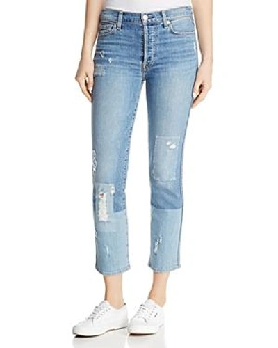 Shop 7 For All Mankind Edie Straight Jeans In Laser Denim With Patches In Laser Denim W/ Patches