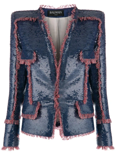 Shop Balmain Fringe-trimmed Sequin Jacket