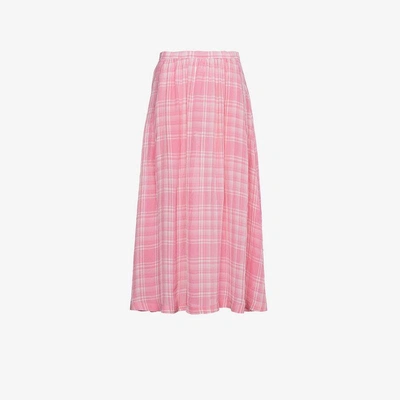 Shop Rosie Assoulin Checked Voile Midi Skirt In Pink&purple