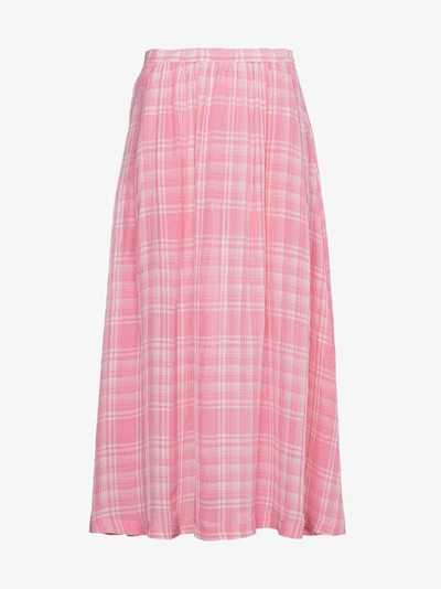 Shop Rosie Assoulin Checked Voile Midi Skirt In Pink&purple