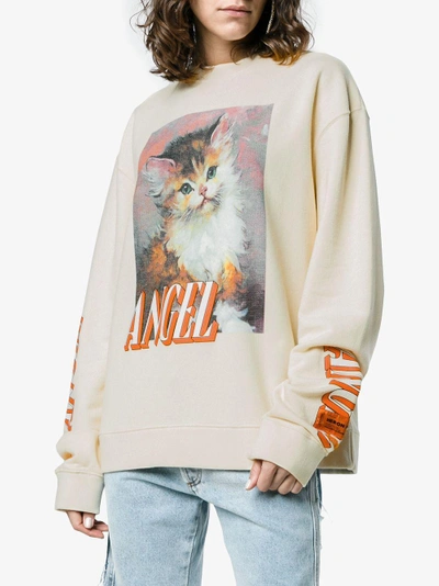Shop Heron Preston Sweatshirt With Kitten Print In Nude&neutrals