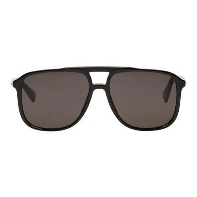 Shop Gucci Black Rectangular 80's Sunglasses In 001 Blk/gry