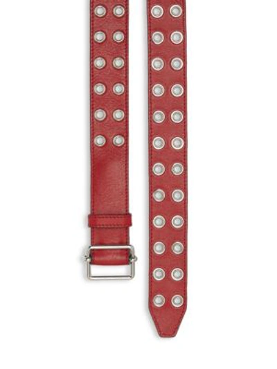 Shop Valentino Garavani Leather Grommet Belt In Red