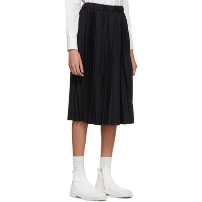 Shop Comme Des Garcons Girl Navy Pleated Wool Skirt