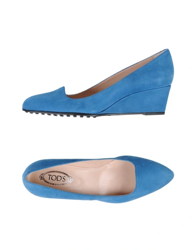 Shop Tod's Woman Pumps Pastel Blue Size 7 Soft Leather