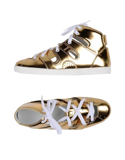 Shop Emporio Armani Woman Sneakers Gold Size 3.5 Leather