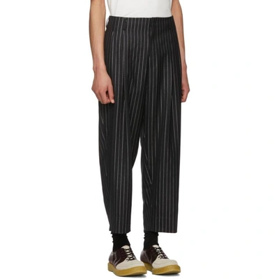 Shop Comme Des Garçons Homme Deux Comme Des Garcons Homme Plus Black And Silver Lame Pinstripe Trousers In 1 Blk/slvr