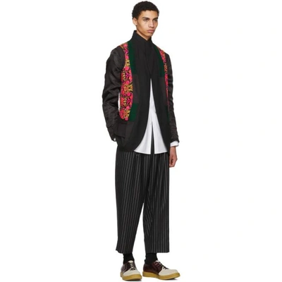 Shop Comme Des Garçons Homme Deux Comme Des Garcons Homme Plus Black And Silver Lame Pinstripe Trousers In 1 Blk/slvr