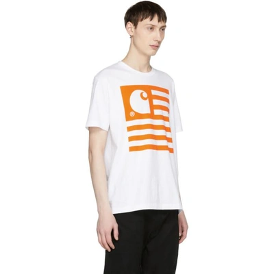 Shop Junya Watanabe White And Orange Carhartt Edition Logo T-shirt In 2 Wht X Orn