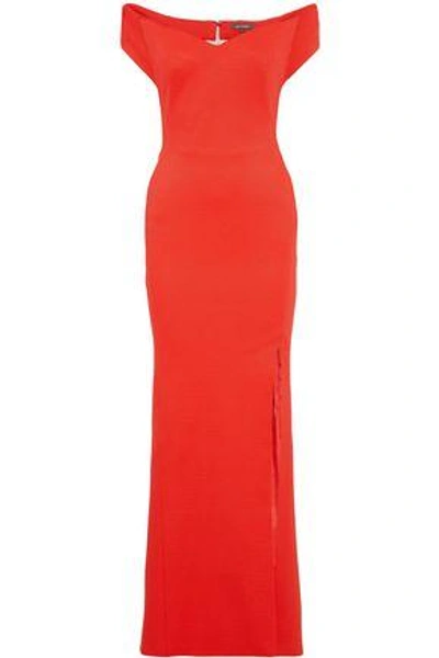 Zac Posen Off-the-shoulder Textured-cady Gown In Coral