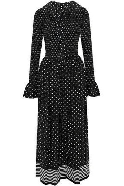 Shop Stella Mccartney Woman Smocked Ruffled Polka-dot Silk Jumpsuit Black
