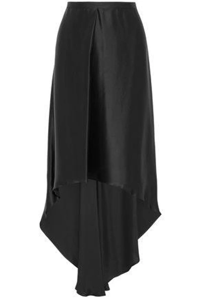 Shop Brunello Cucinelli Aysmmetric Pleated Satin Skirt In Black