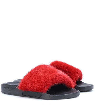 Shop Givenchy Mink Slides In Red