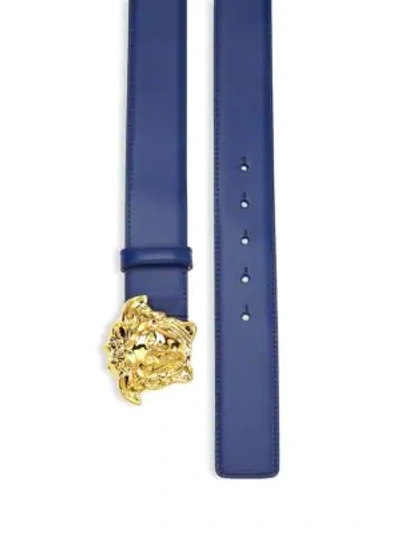 Shop Versace Medusa-buckle Leather Belt In Sky Blue Palladium