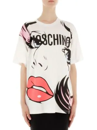 Shop Moschino Jersey Oversize Logo T-shirt In White Multi