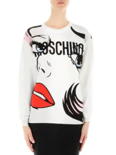 Shop Moschino Oversized Instarsia Sweater In White Multi