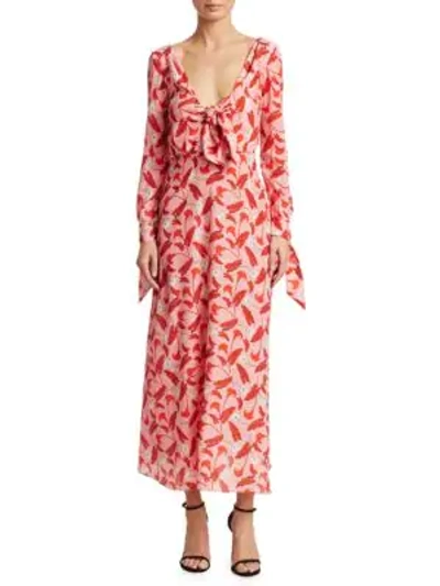 Shop Borgo De Nor Sonia Long-sleeve Tie-front Maxi Dress In Cala Lily