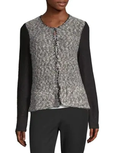 Shop Dkny Classic Fringed Cardigan In Black White