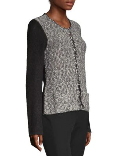Shop Dkny Classic Fringed Cardigan In Black White