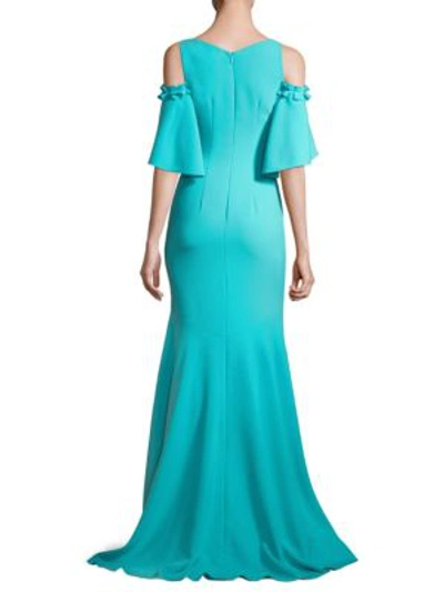 Shop Theia Cold-shoulder Gown In Robins Egg