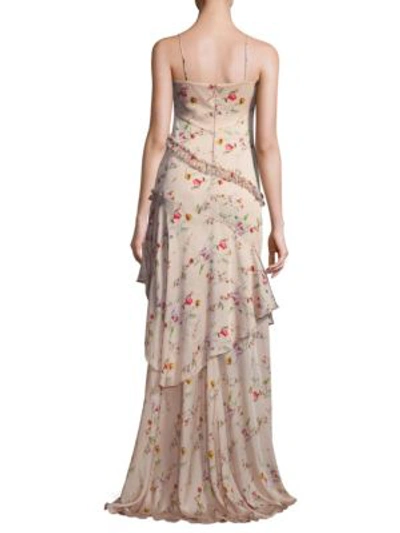Shop Theia Floral Ruffle Gown In Champagne