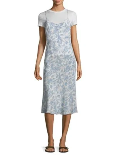 Shop Becken Bias Floral Silk Slip Dress In Blue Floral