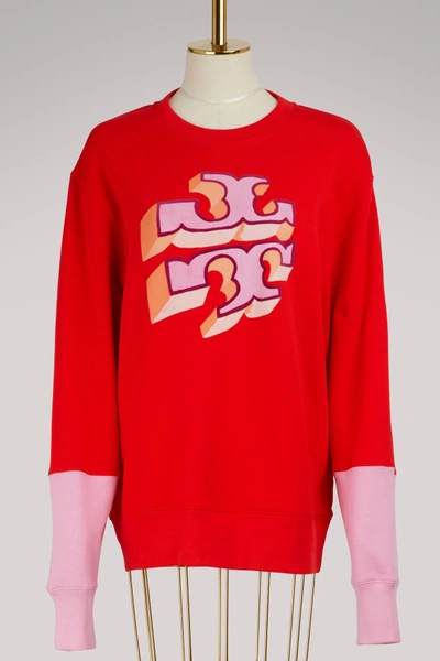 Shop Tory Burch Logo Cotton Sweatshirt In Poppy Red