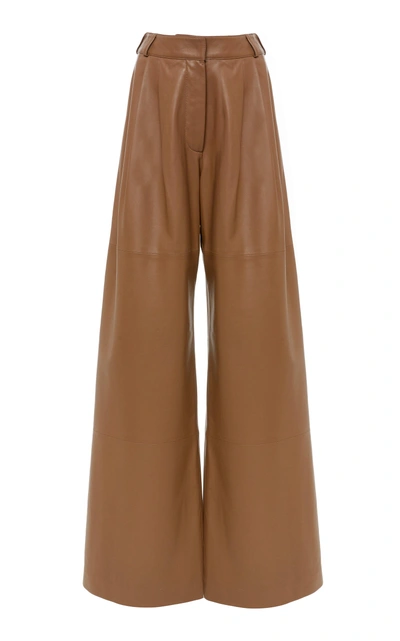Shop Zimmermann Unbridled Leather Wide Leg Pant In Brown