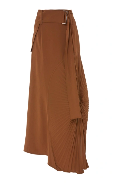 Shop Victoria Beckham High Waisted Pleated Circle Skirt In Brown
