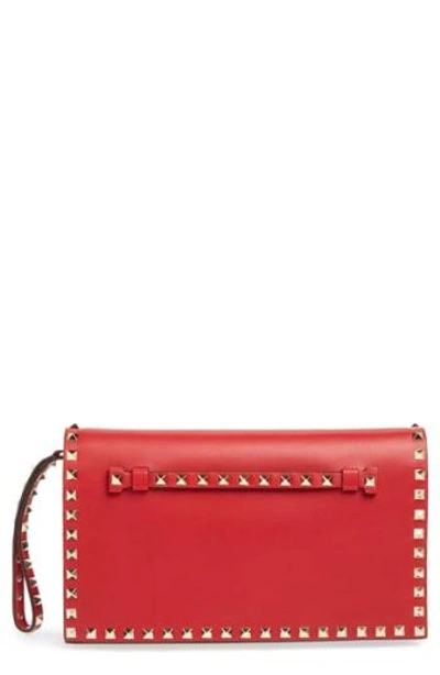 Shop Valentino 'rockstud' Nappa Leather Flap Clutch - Red